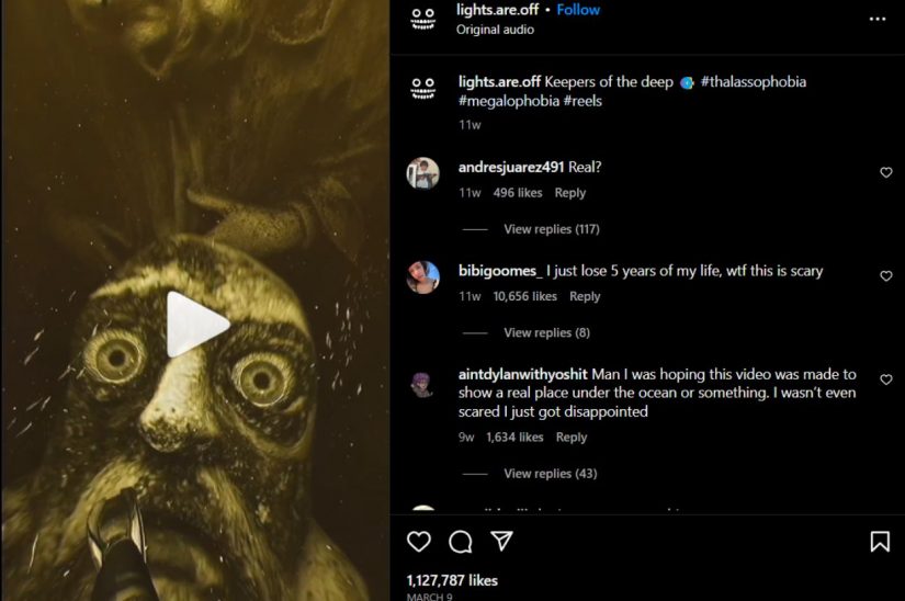 Snimak kom se vide velike glave statua, zapravo prikazuje animacije autora na Instagram/YouTube profilu Lights.Are.Off.