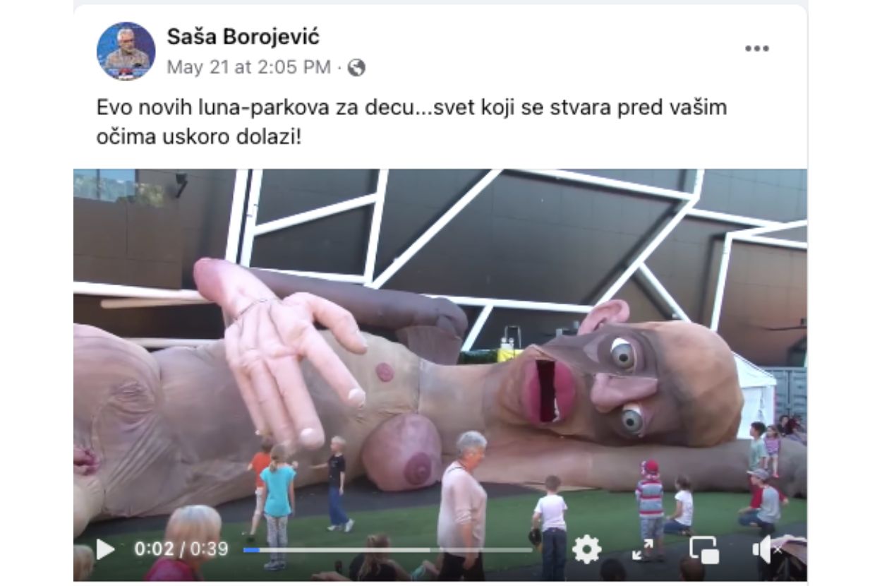 Screenshot objave Saše Borojevića na Fejsbuku