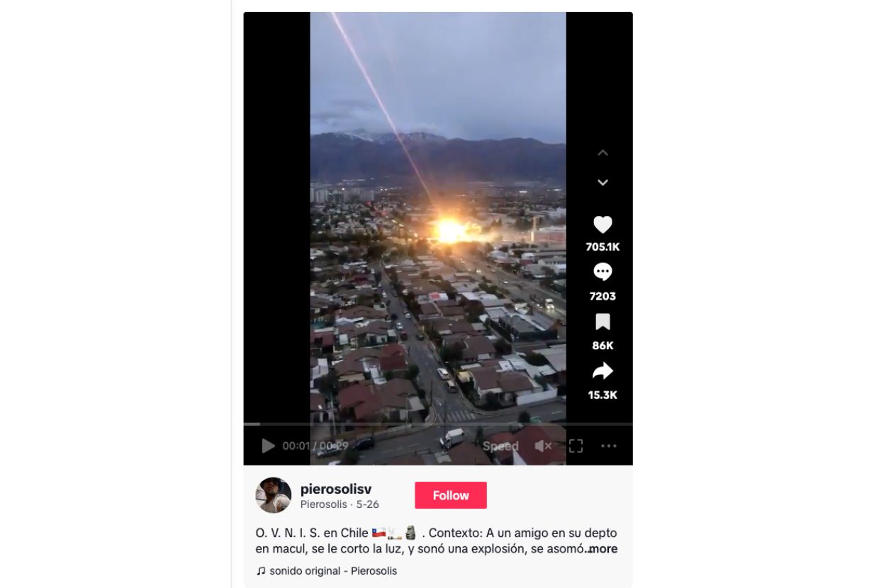 Eksplozija transformatora u Čileu, screenshot TikTok objave