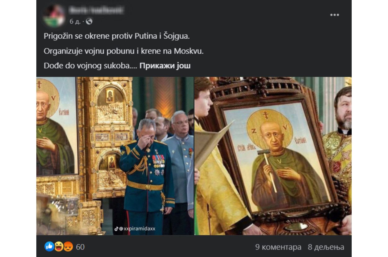 Fejsbuk objava sa fotografijom sveštenika koji navodno drže Prigožinovu ikonu