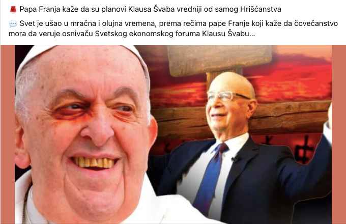 Facebook printscreen objave sa Papa Franjom i Klausom Švebom