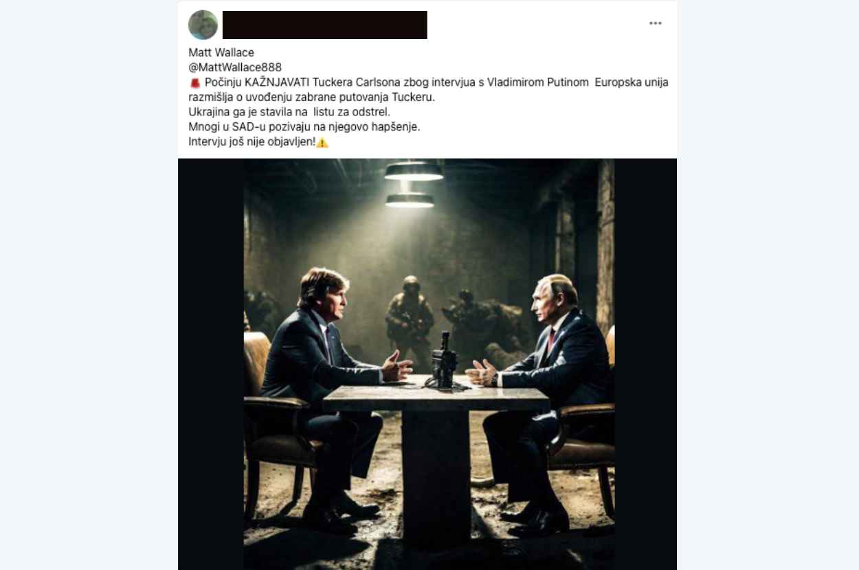 Screenshot facebook objave o intervjuu Karlsona i Putina